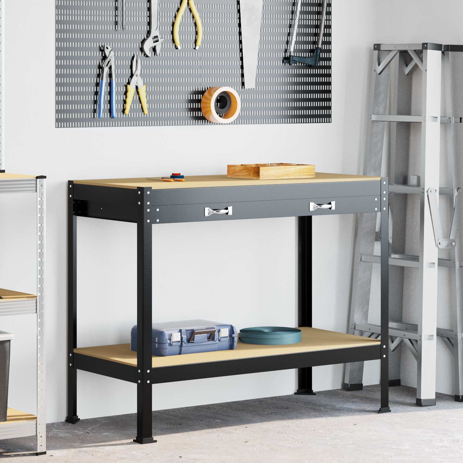 Banchi Da Lavoro Nero 81 X 41 X 145 Cm Legno Multistrato