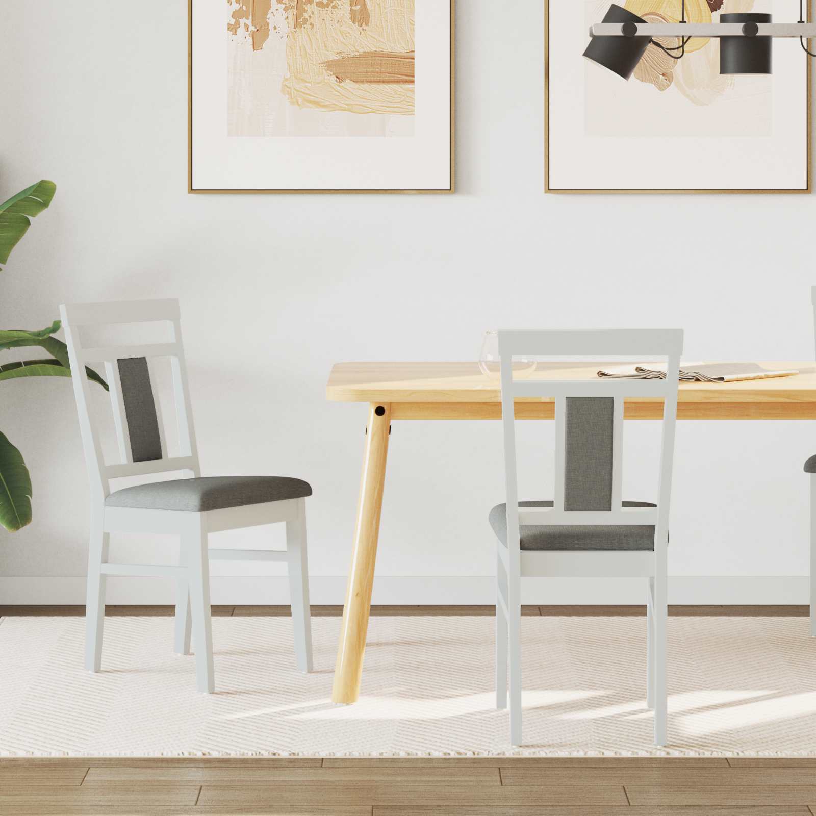 Sedia Da Pranzo 2 Pcs Bianco E Grigio Legno Di Gomma Solido