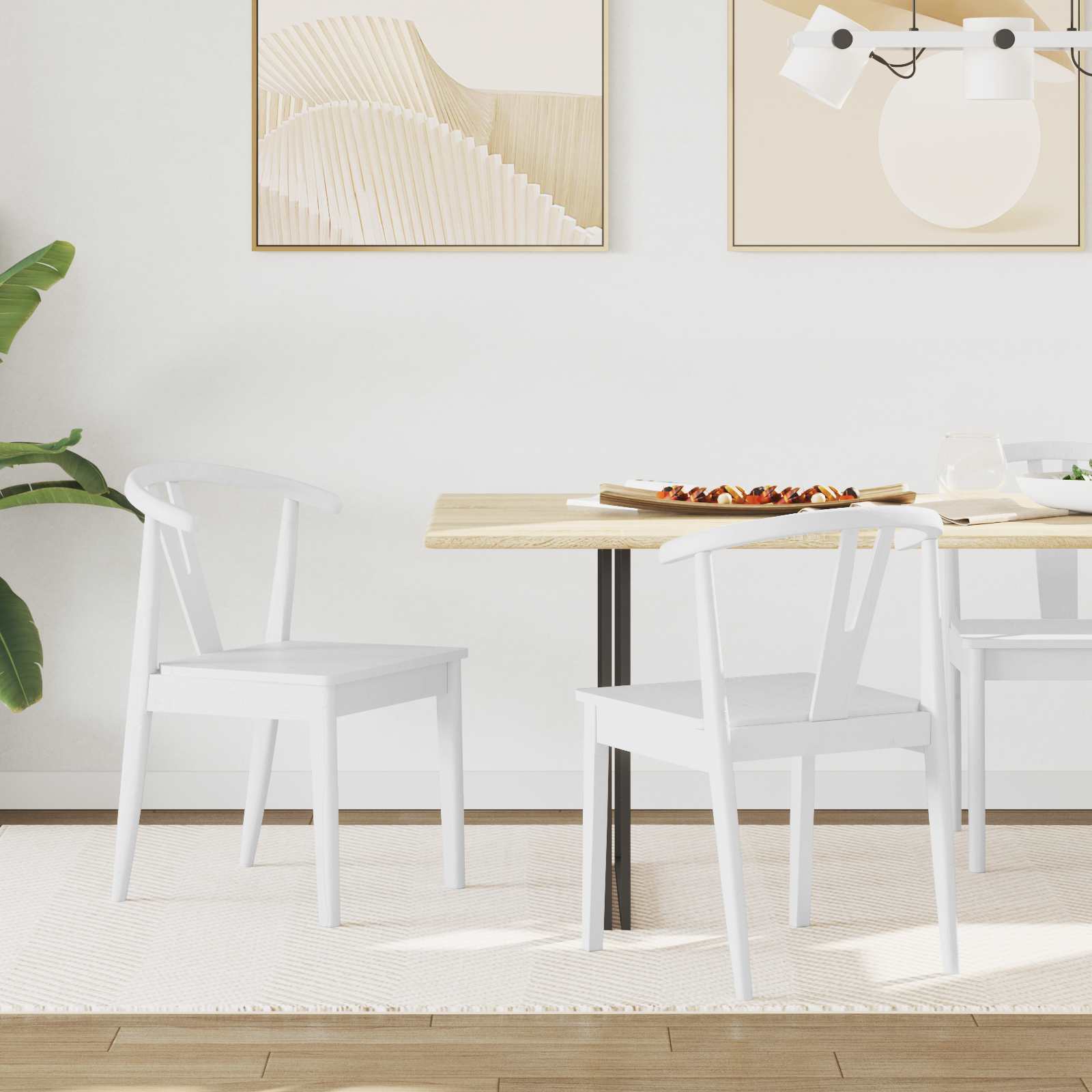 Sedia Da Pranzo 2 Pcs Bianco E Bianco Legno Di Gomma Solido
