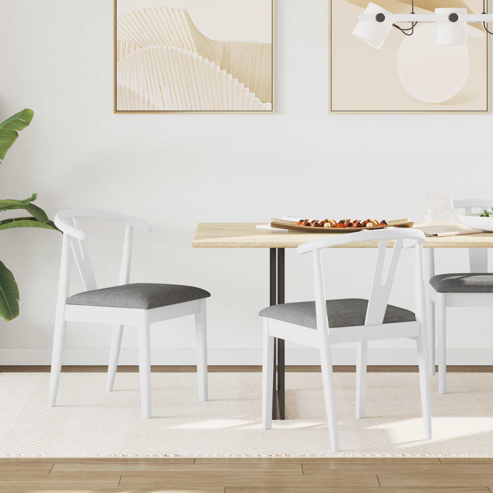Sedia Da Pranzo 2 Pcs Bianco E Grigio Legno Di Gomma Solido