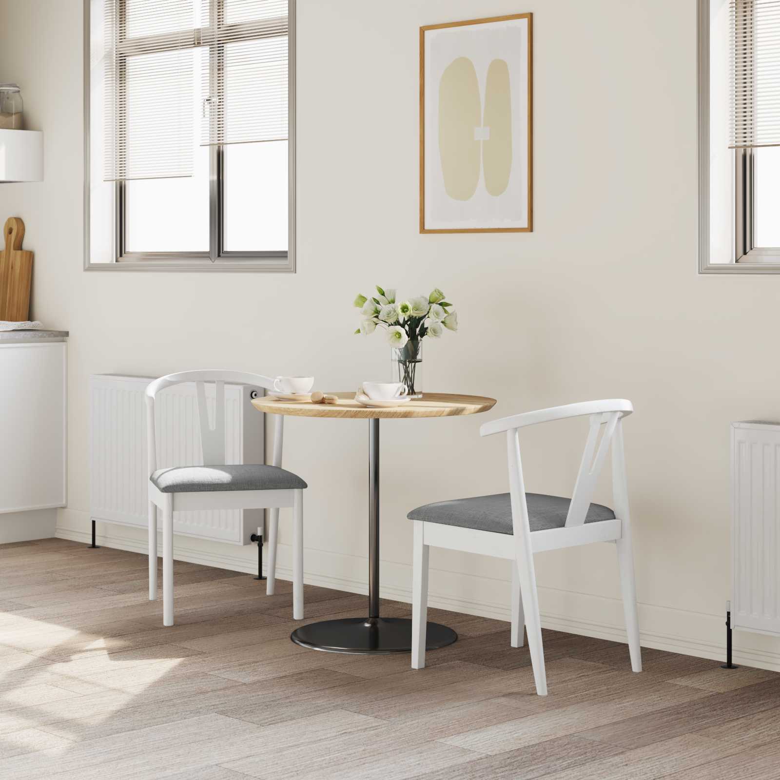 Sedia Da Pranzo 2 Pcs Bianco E Grigio Legno Di Gomma Solido - Image 3