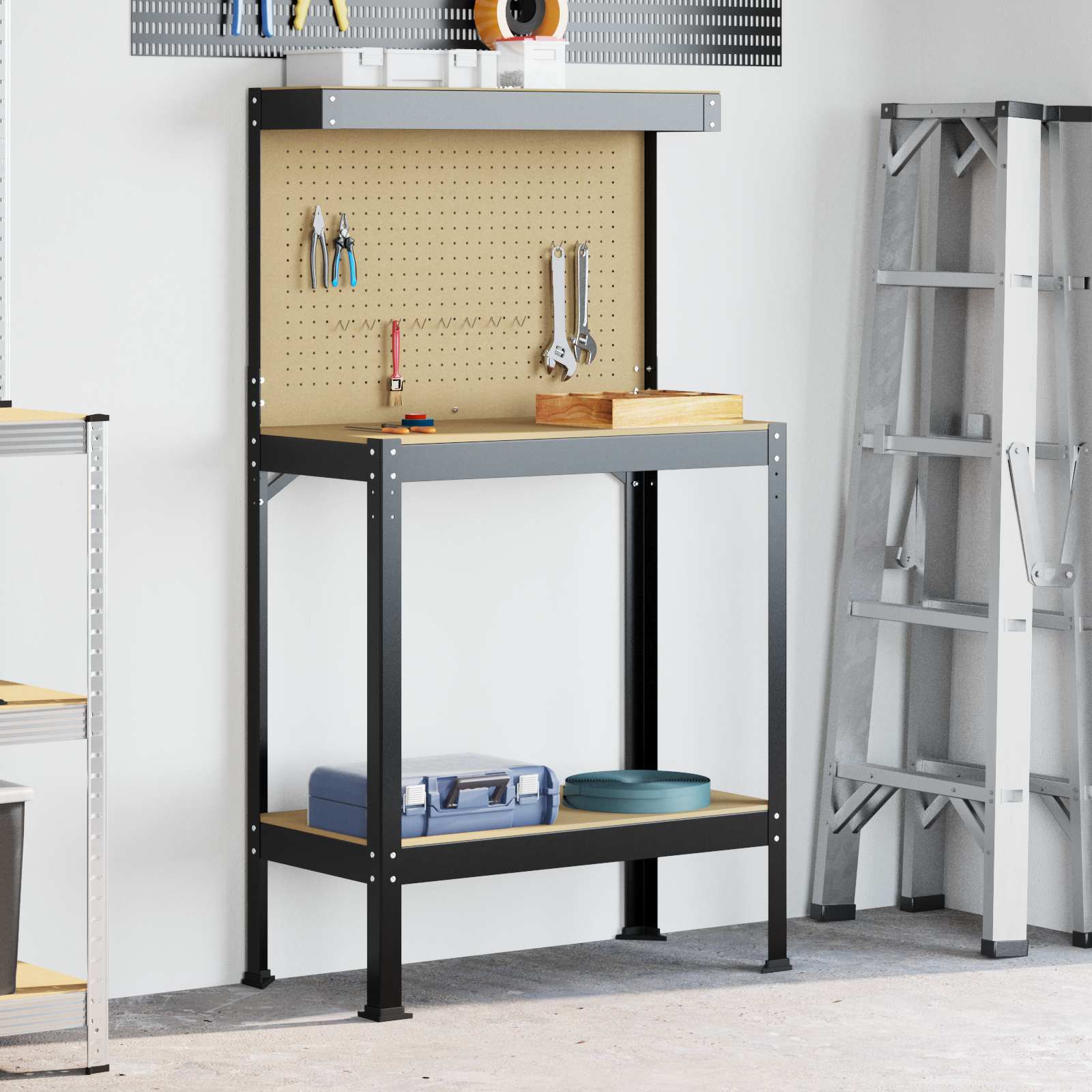Banchi Da Lavoro Nero 81 X 41 X 145 Cm Legno Multistrato