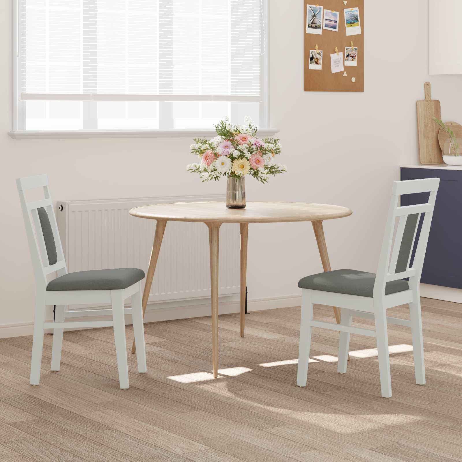 Sedia Da Pranzo 2 Pcs Bianco E Grigio Legno Di Gomma Solido - Image 3