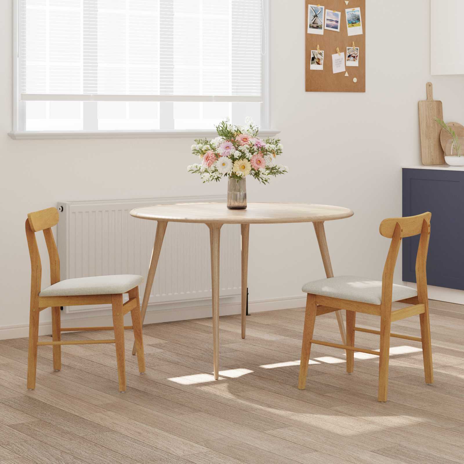 Sedia Da Pranzo 2 Pcs Naturale E Chiaro Legno Di Gomma Solido - Image 3