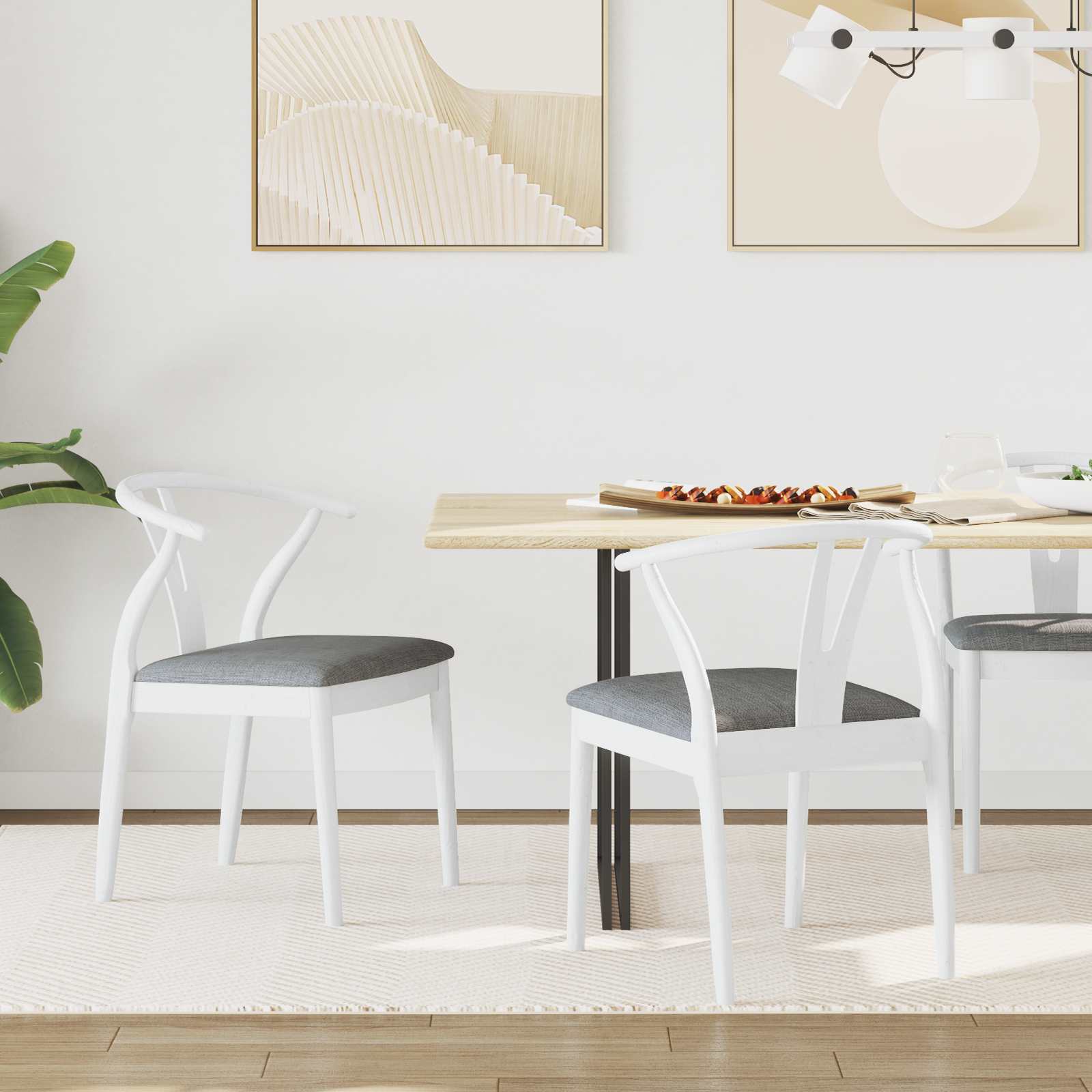 Sedia Da Pranzo 2 Pcs Bianco E Grigio Legno Di Gomma Solido