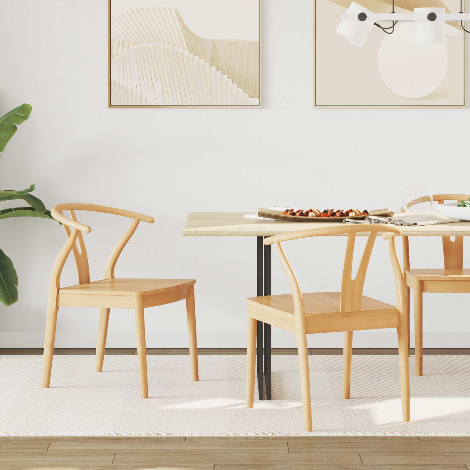 Sedia Da Pranzo 2 Pcs Naturale Legno Di Gomma Solido