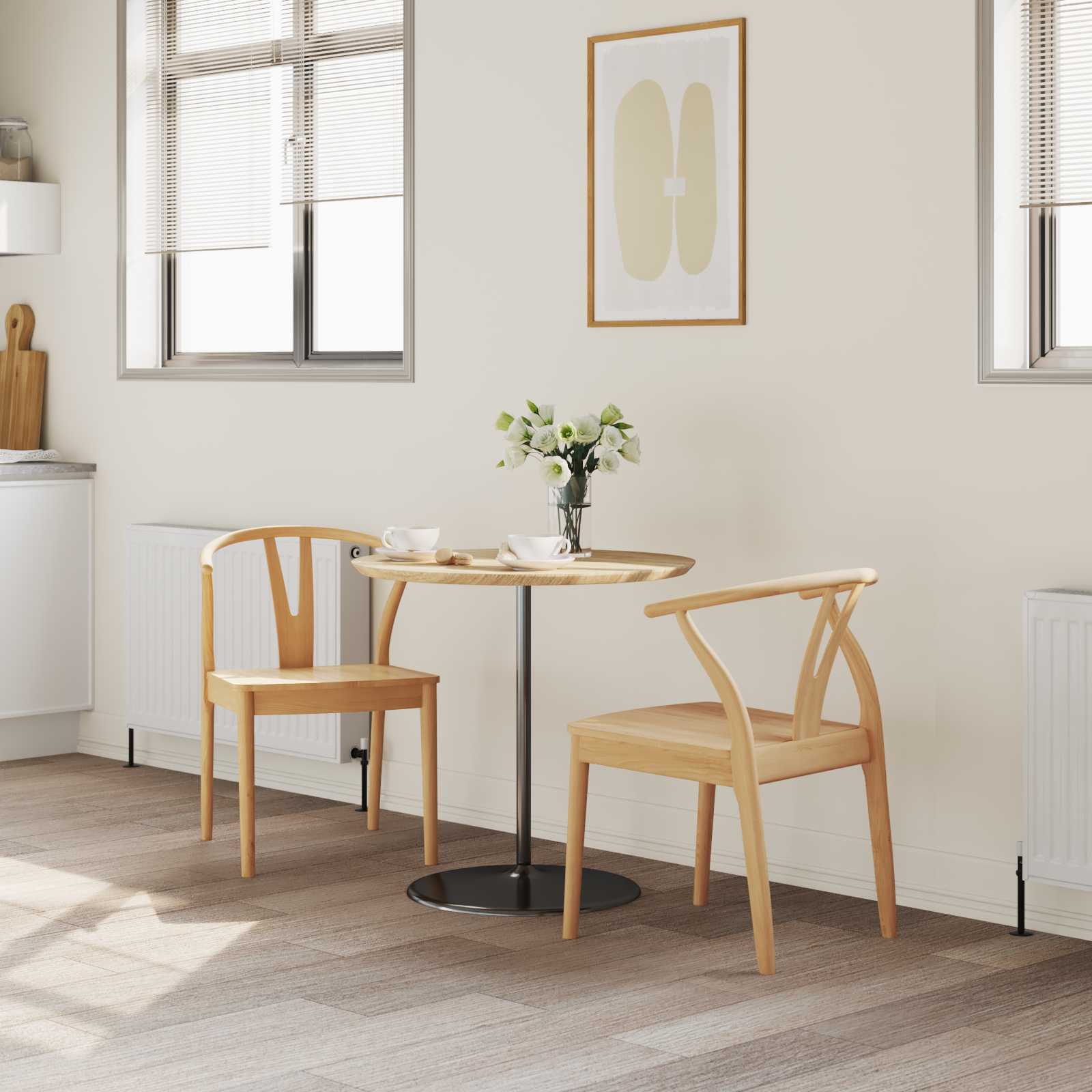 Sedia Da Pranzo 2 Pcs Naturale Legno Di Gomma Solido - Image 3
