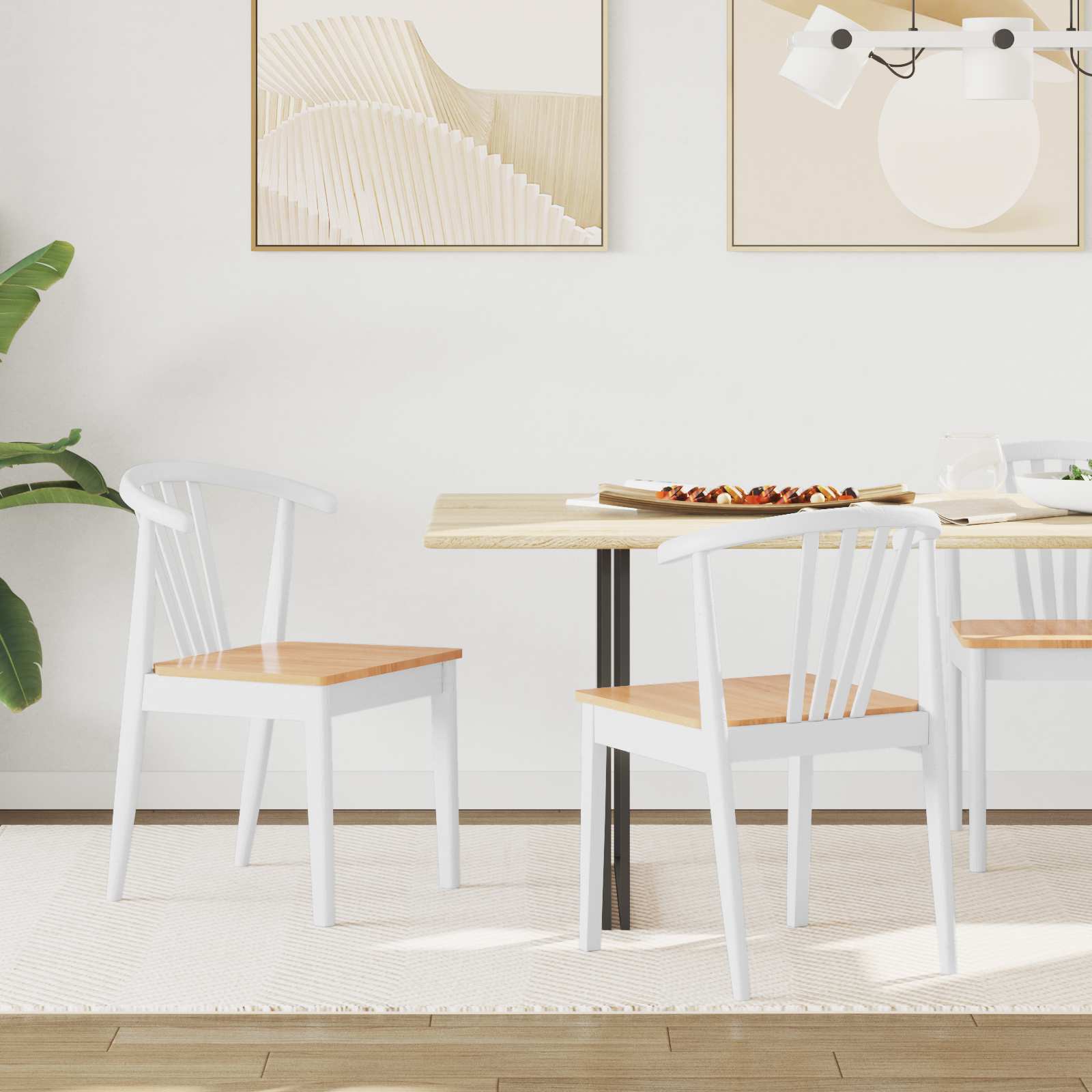 Sedia Da Pranzo 2 Pcs Bianco E Naturale