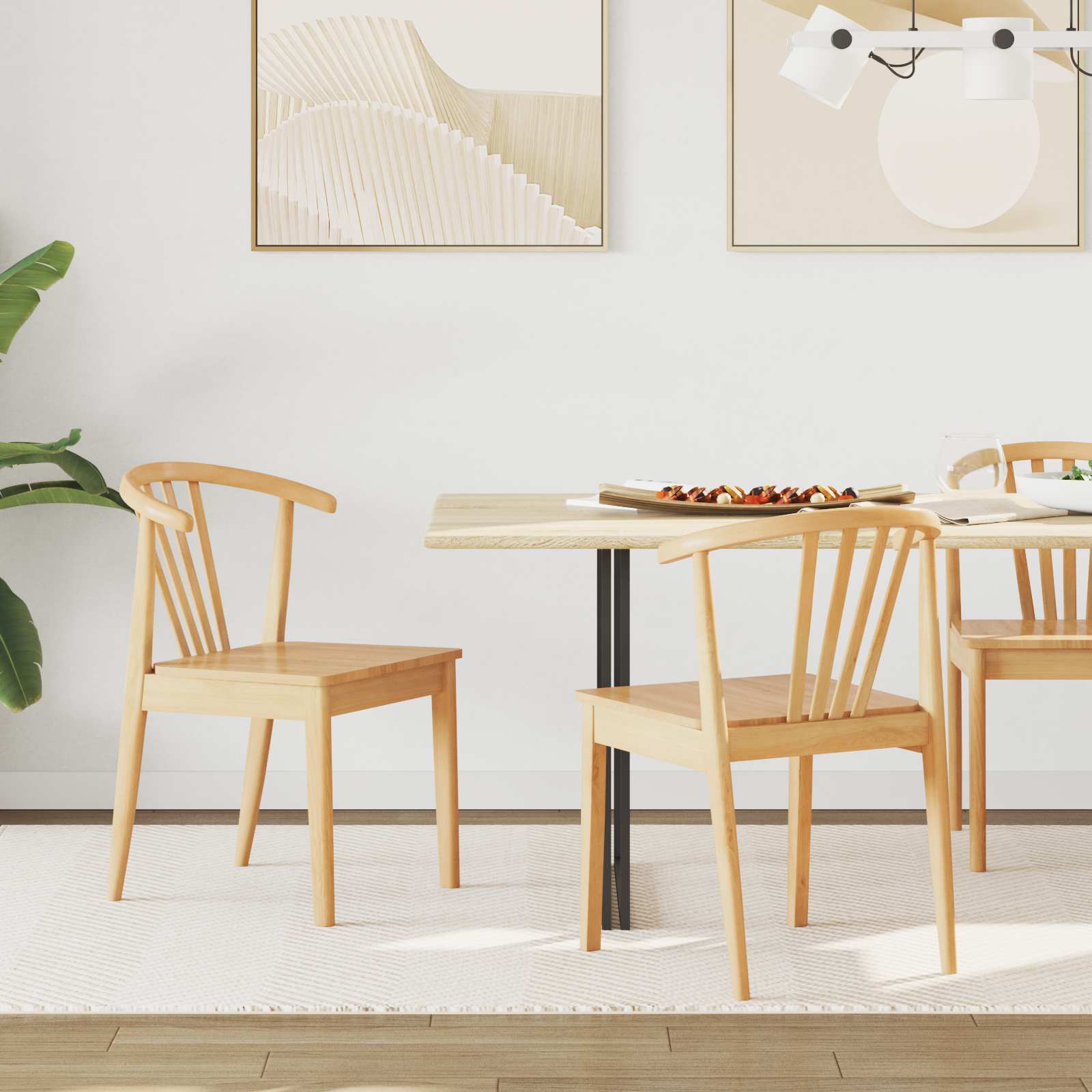 Sedia Da Pranzo 2 Pcs Naturale Legno Di Gomma Massiccio