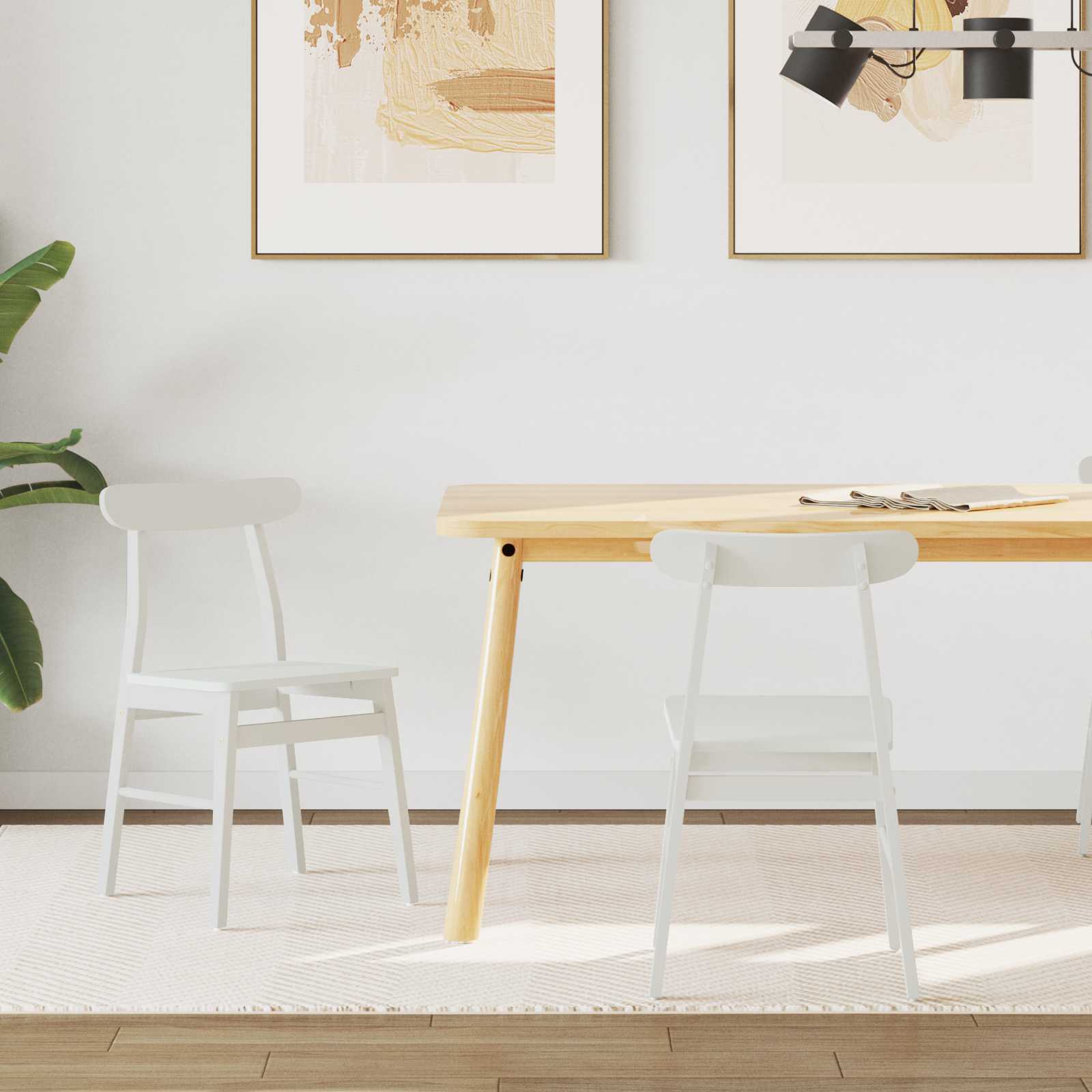 Sedia Da Pranzo 2 Pcs Bianco Legno Di Gomma Solido