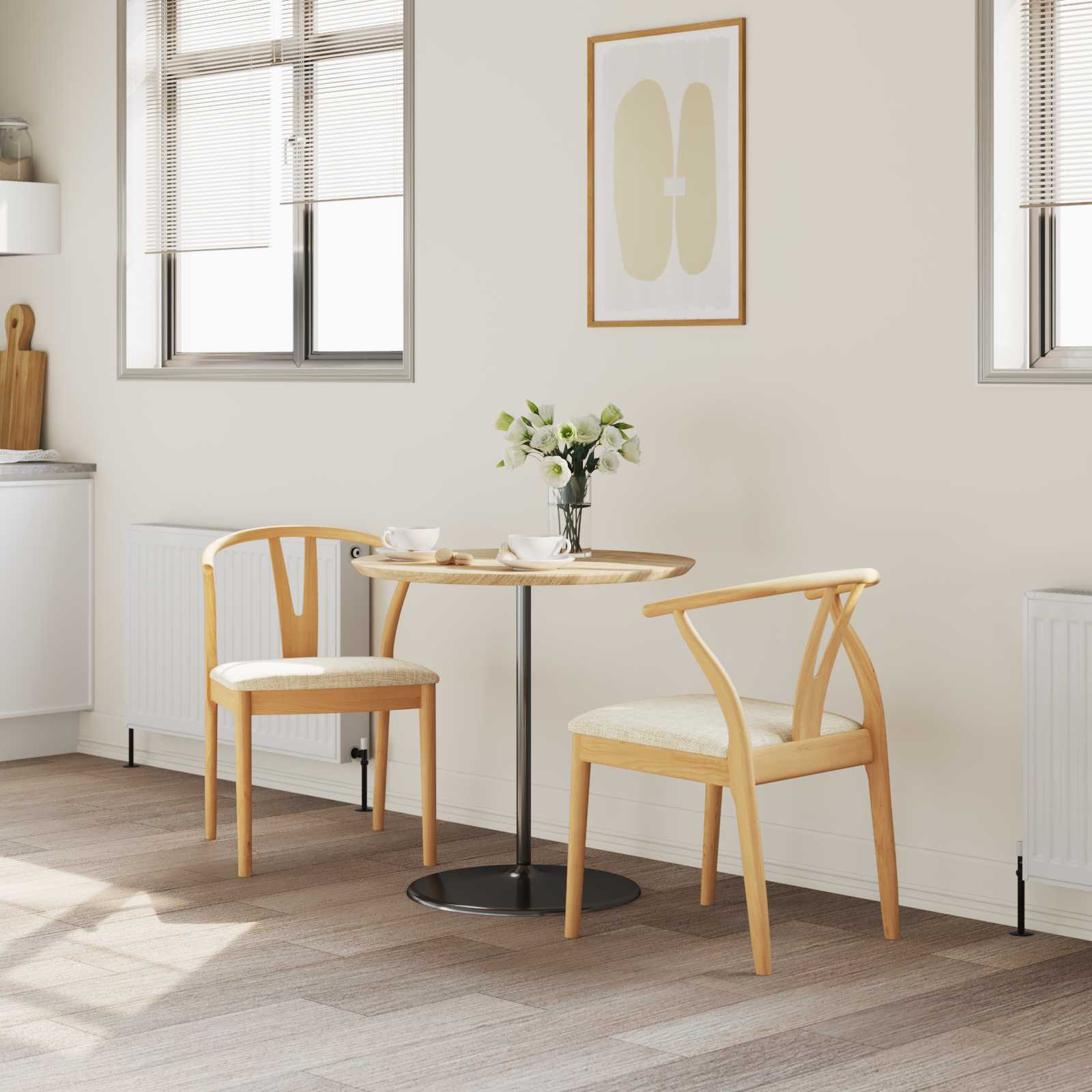 Sedia Da Pranzo 2 Pcs Naturale E Chiaro Legno Di Gomma Solido - Image 3