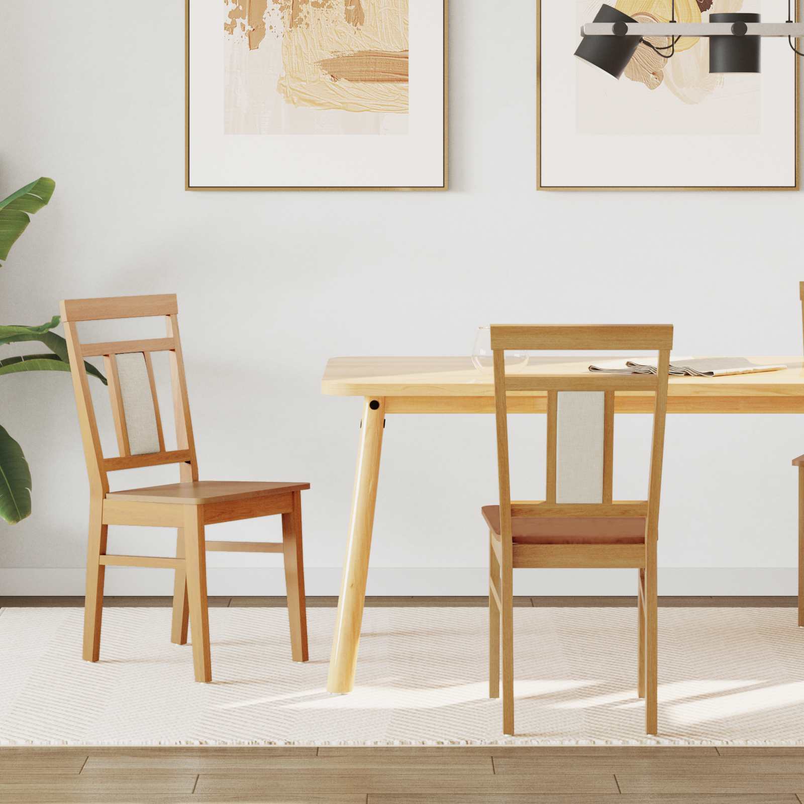 Sedia Da Pranzo 2 Pcs Naturale Legno Di Gomma Solido