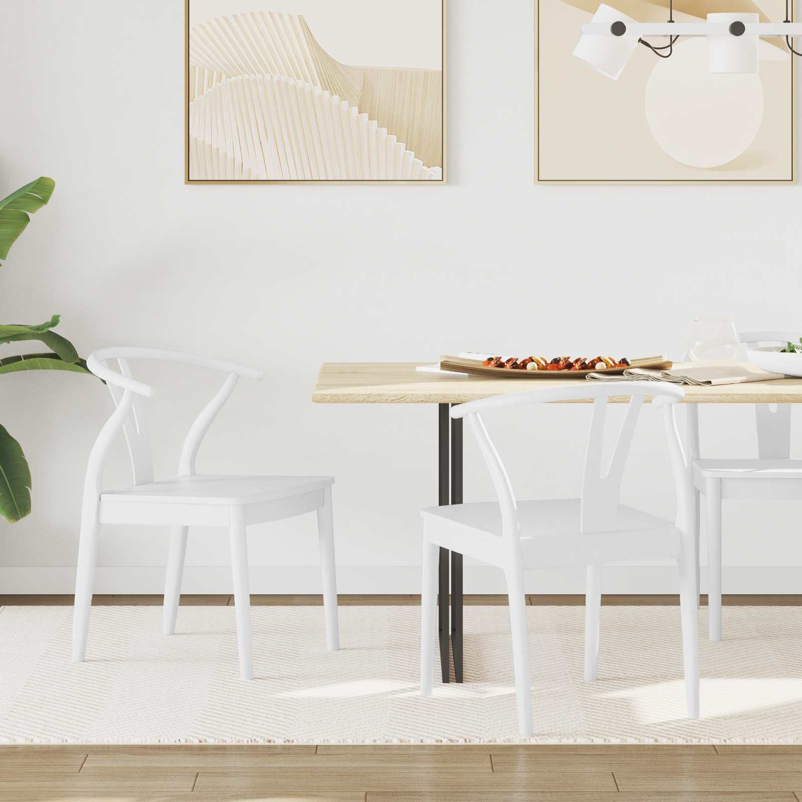 Sedia Da Pranzo 2 Pcs Bianco E Bianco Legno Di Gomma Solido