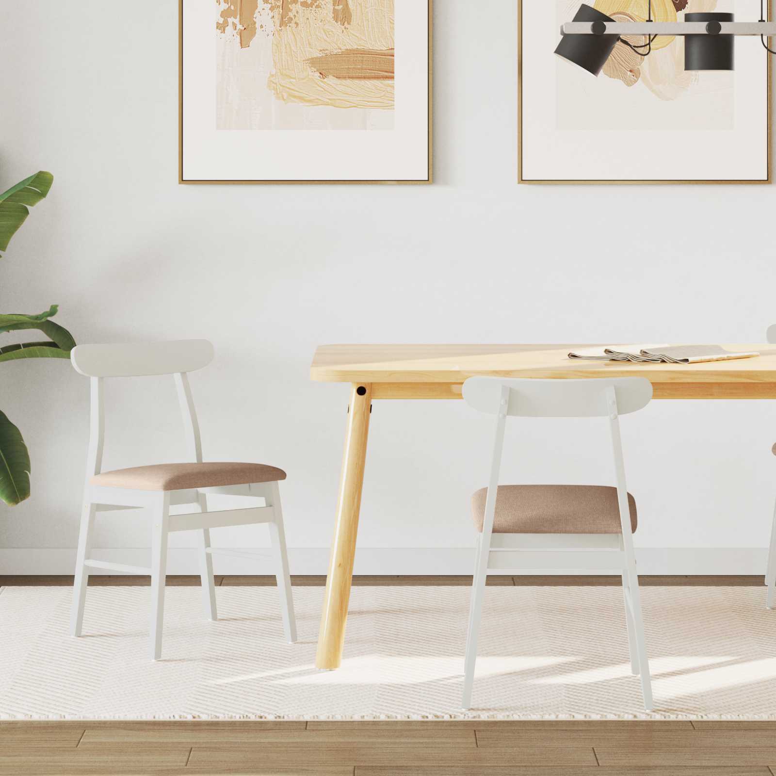 Sedia Da Pranzo 2 Pcs Bianco E Marrone Legno Di Gomma Solido