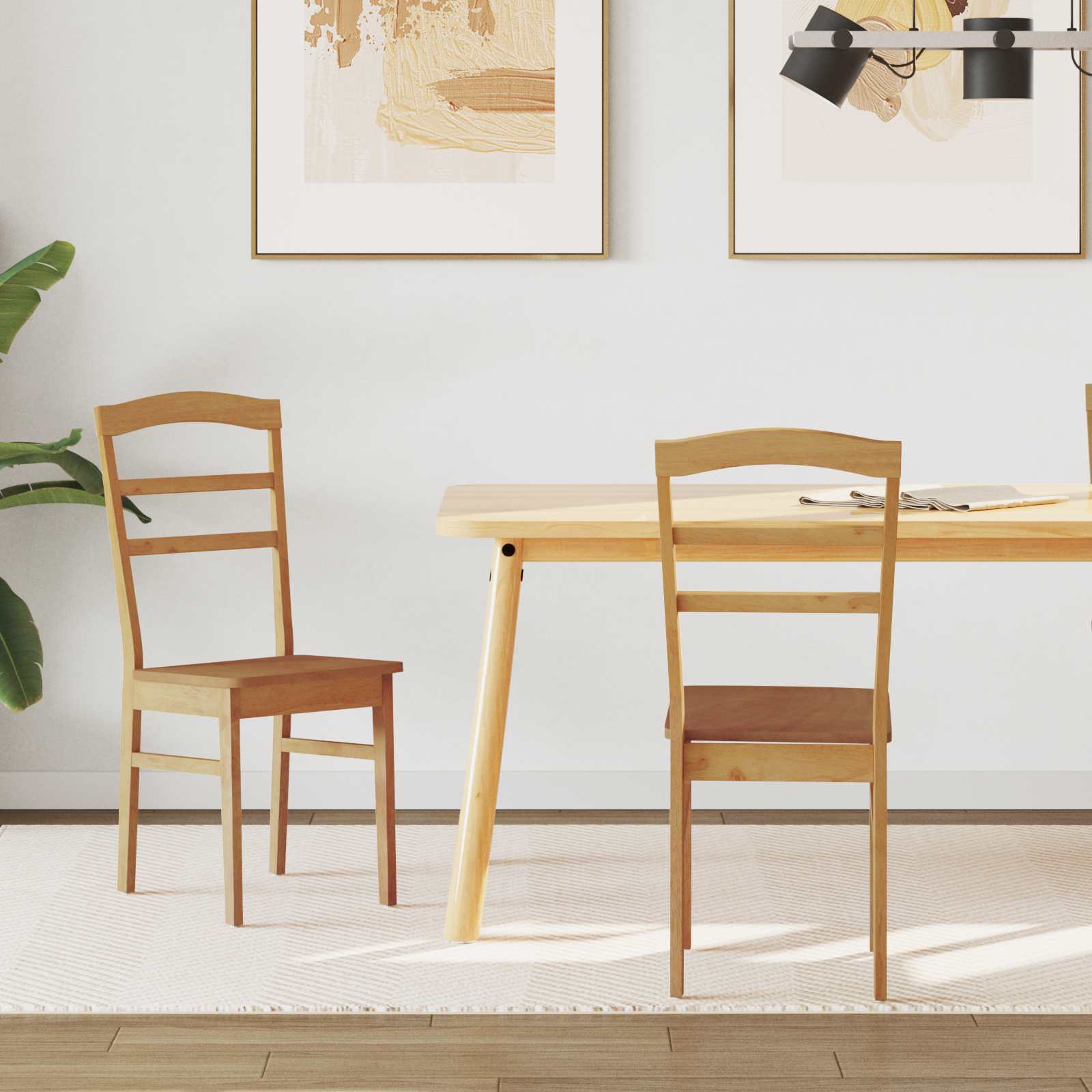 Sedia Da Pranzo 2 Pcs Naturale Legno Di Gomma Solido