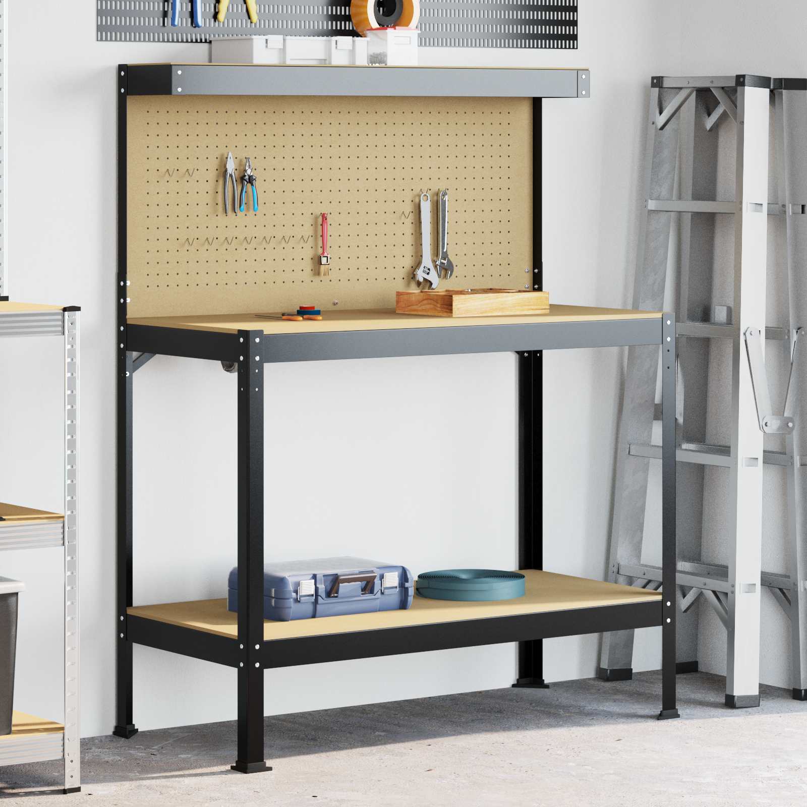 Banchi Da Lavoro Nero 81 X 41 X 145 Cm Legno Multistrato