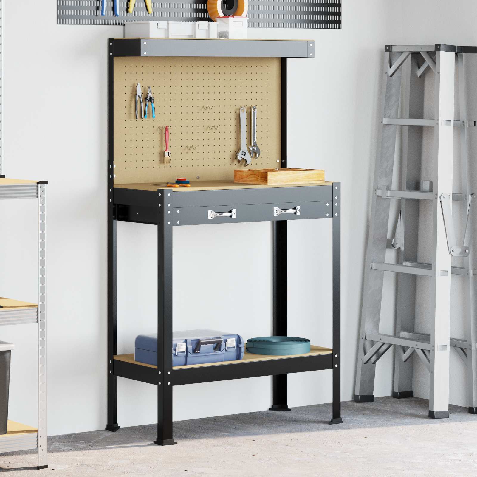 Banchi Da Lavoro Nero 81 X 41 X 145 Cm Legno Multistrato