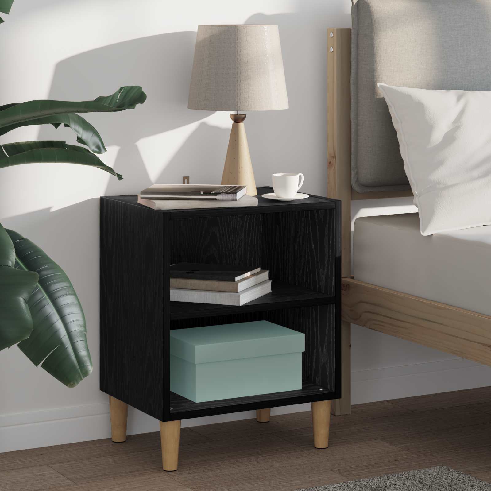 Armadietto Per Letto Rovere Nero 40 X 30 X 50 cm