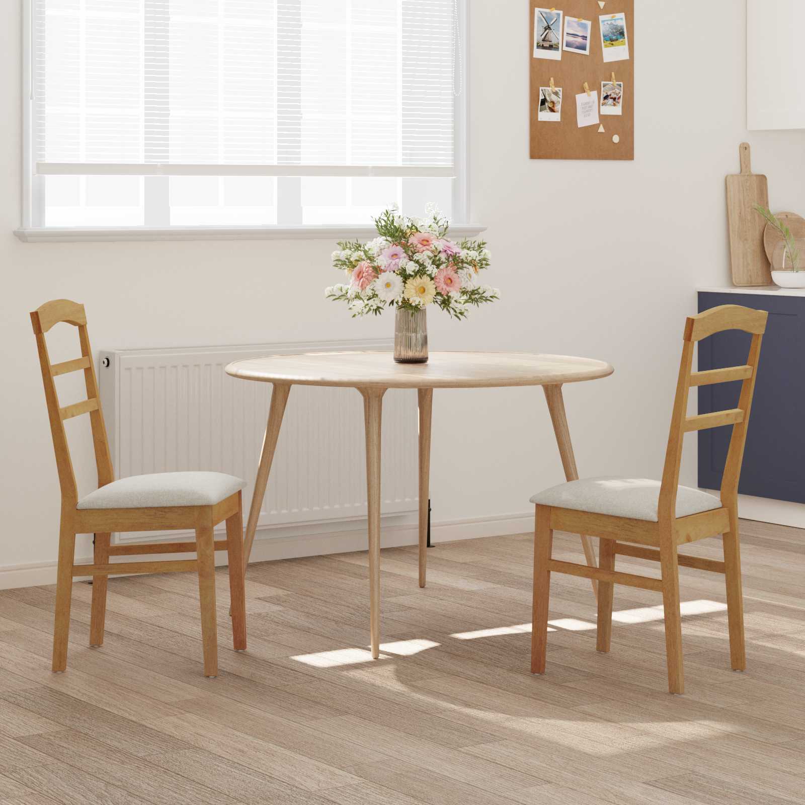 Sedia Da Pranzo 2 Pcs Naturale E Chiaro Legno Di Gomma Solido - Image 3