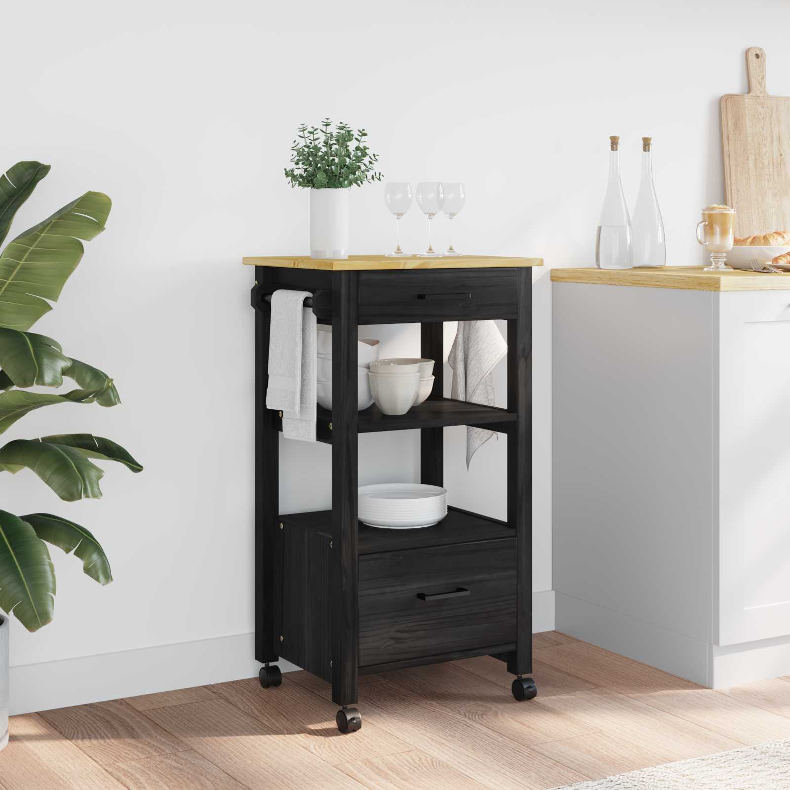 Carrello Da Cucina Tinta Unita Nero