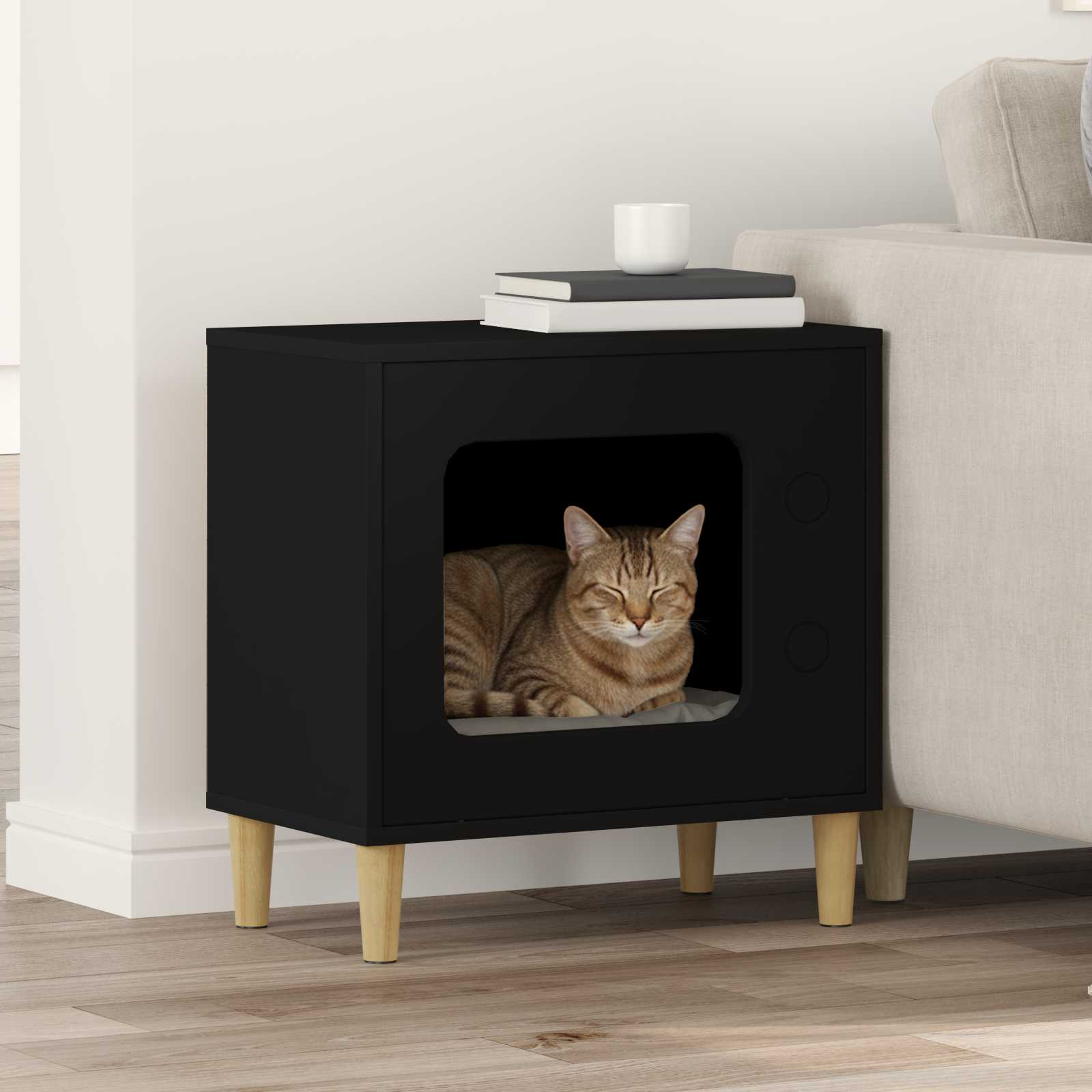 Casa Per Gatti Nero 51 X 30 X 52 Cm Legno Multistrato
