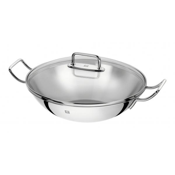 Zwilling Plus, Rund, WoK-/bratpfanne, Edelstahl, Edelstahl, Aluminium, Glas, Edelstahl, Glas