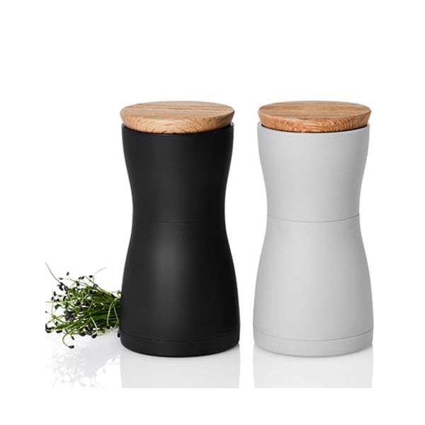 Adhoc Twin Mp125, SalZ- Und PfeffermühleN-Set, Schwarz, Grau, Kunststoff, Holz, Keramik, Pfeffer, Salz, 133 mm