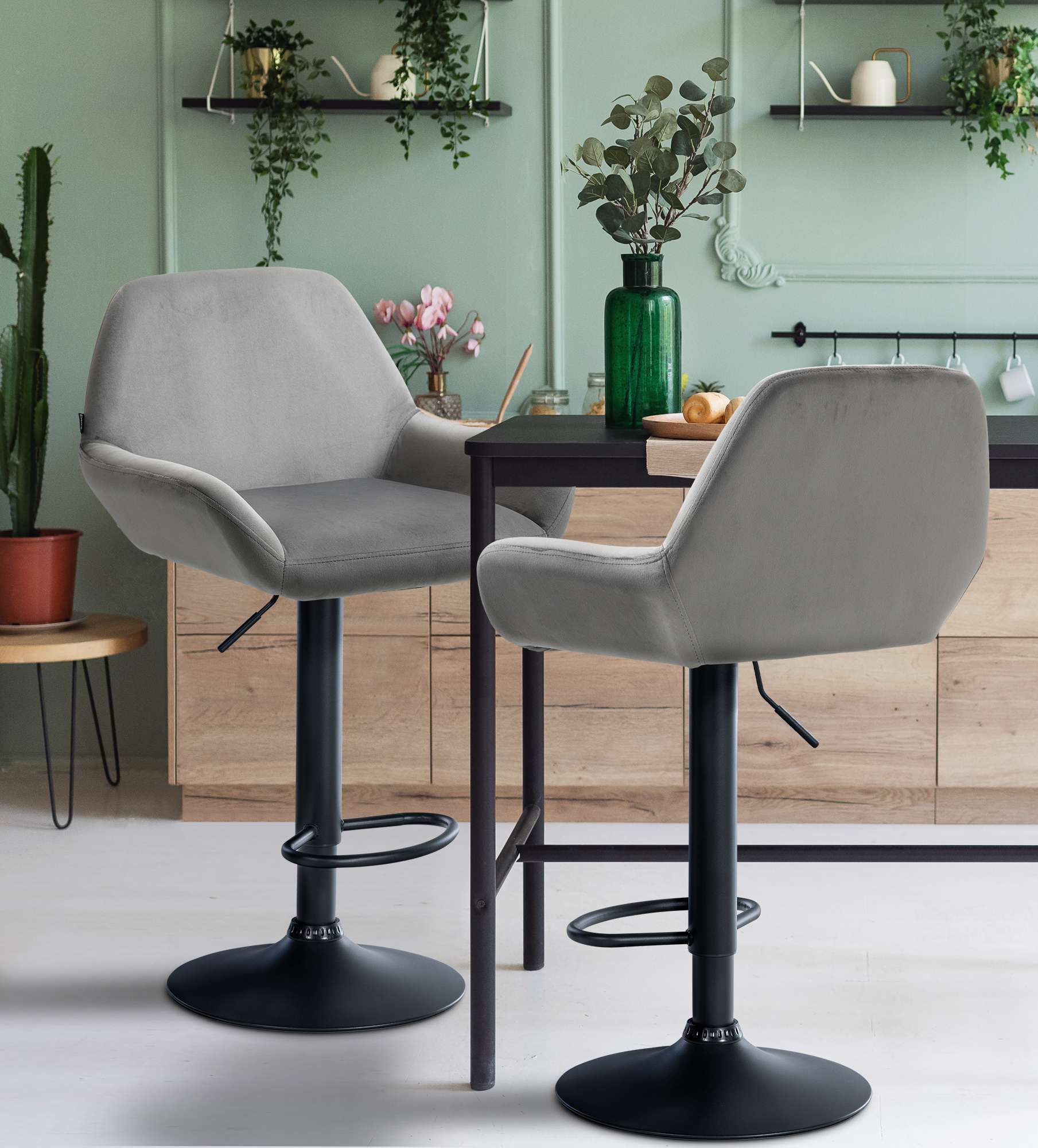 2er Set Barhocker Braga Samt Schwarz