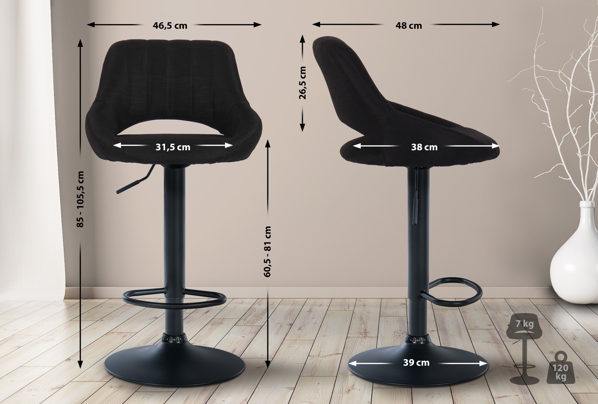 2er Set Barhocker Milet Stoff B
