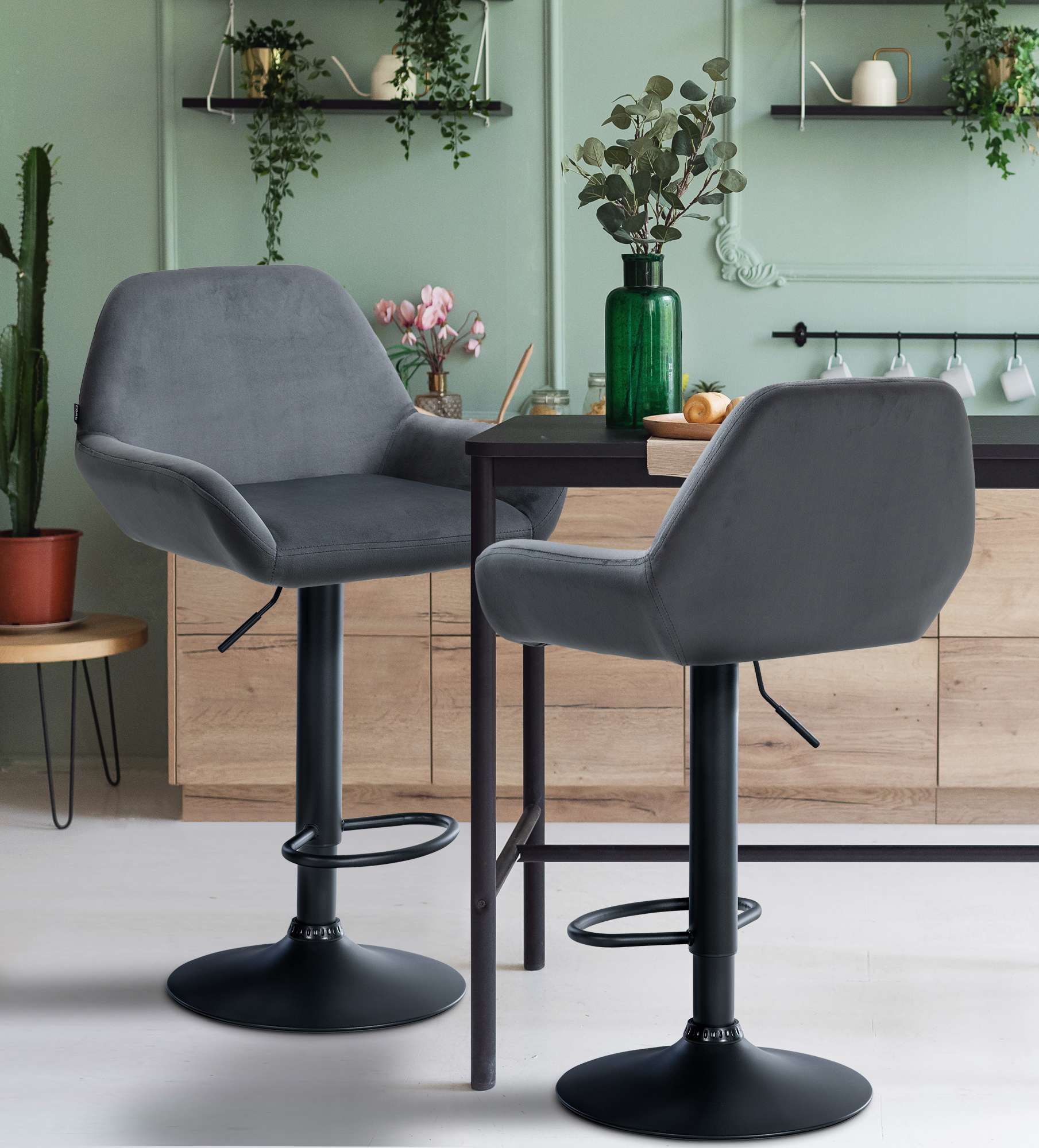 2er Set Barhocker Braga Samt Schwarz