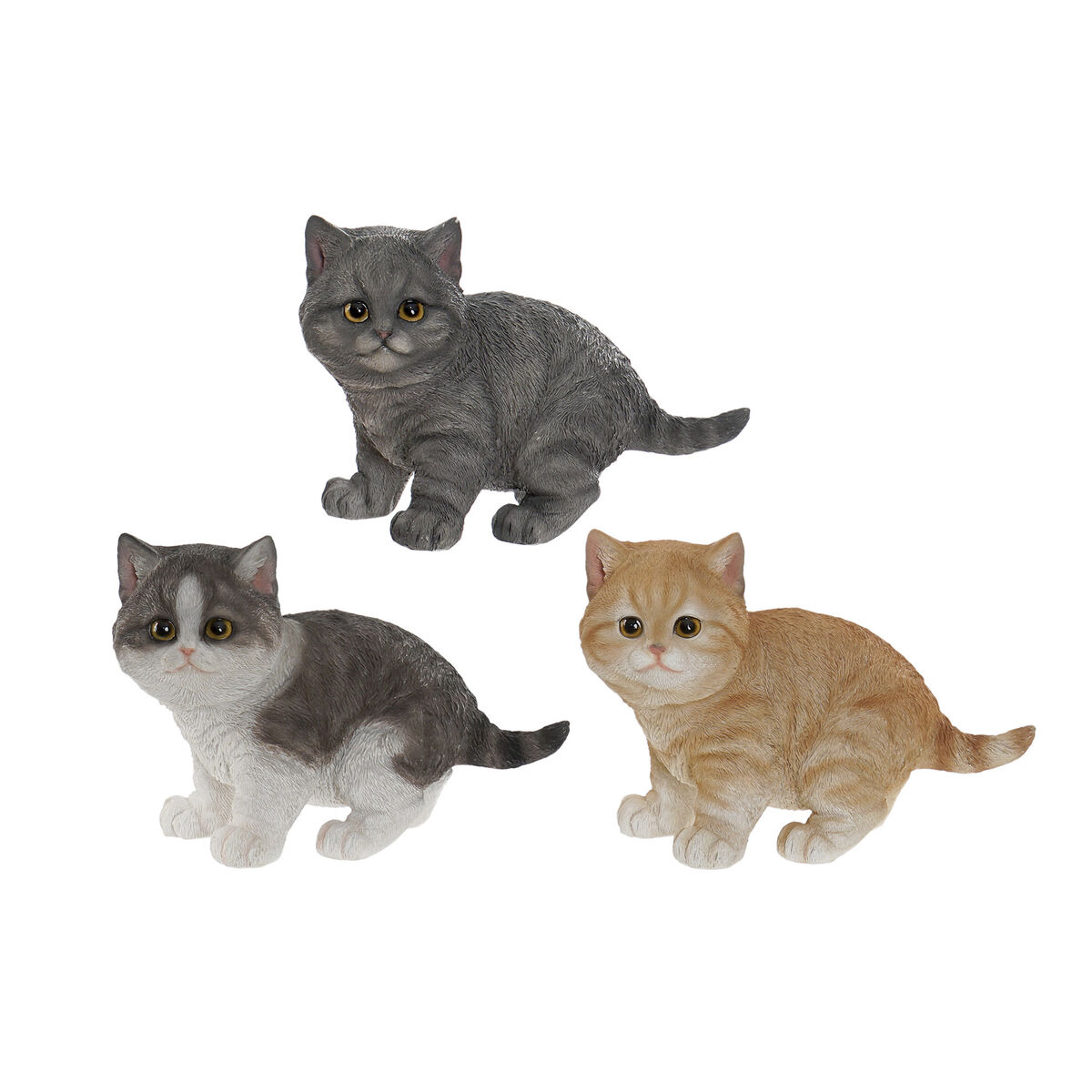 Statua Decorativa Home Esprit Bianco Grigio Arancio Gattino 20,5 X 10 X 15 Cm (3 Unità)