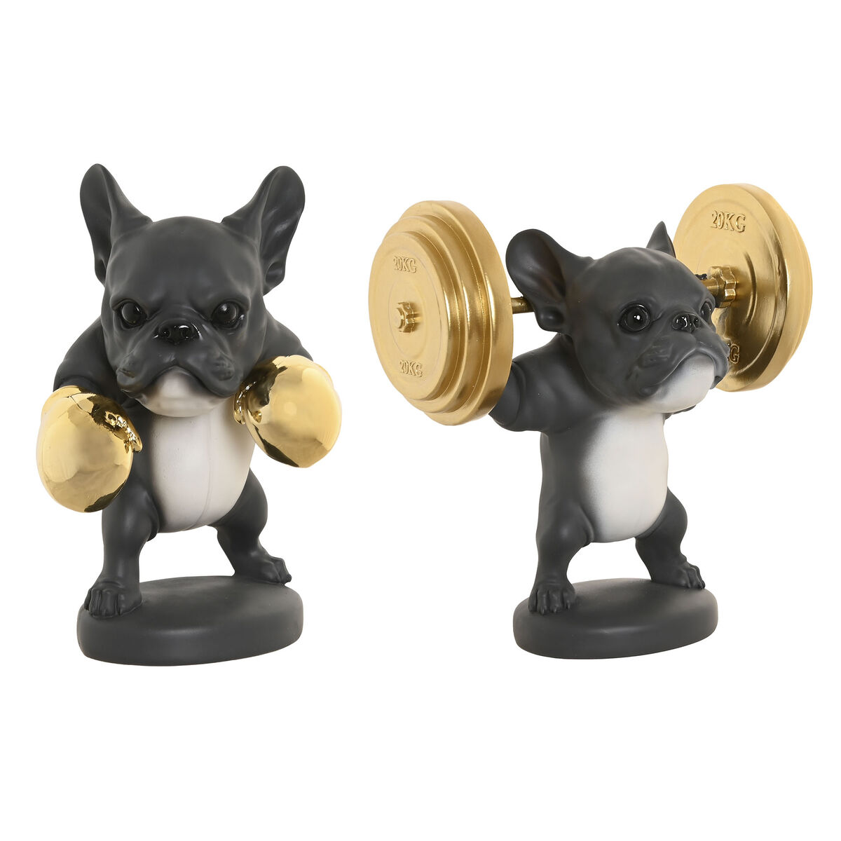 Statua Decorativa Home Esprit Dorato Grigio Scuro Cane 25 X 16 X 25 Cm (2 Unità)