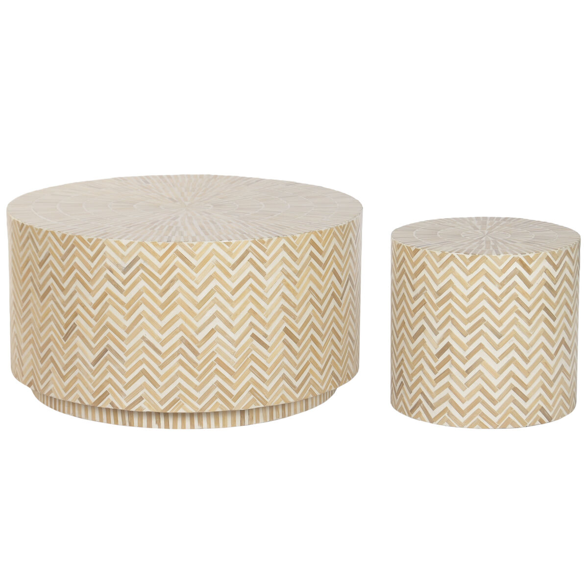 Set Di 2 Tavoli Home Esprit Bianco Marrone 80 X 80 X 42 cm