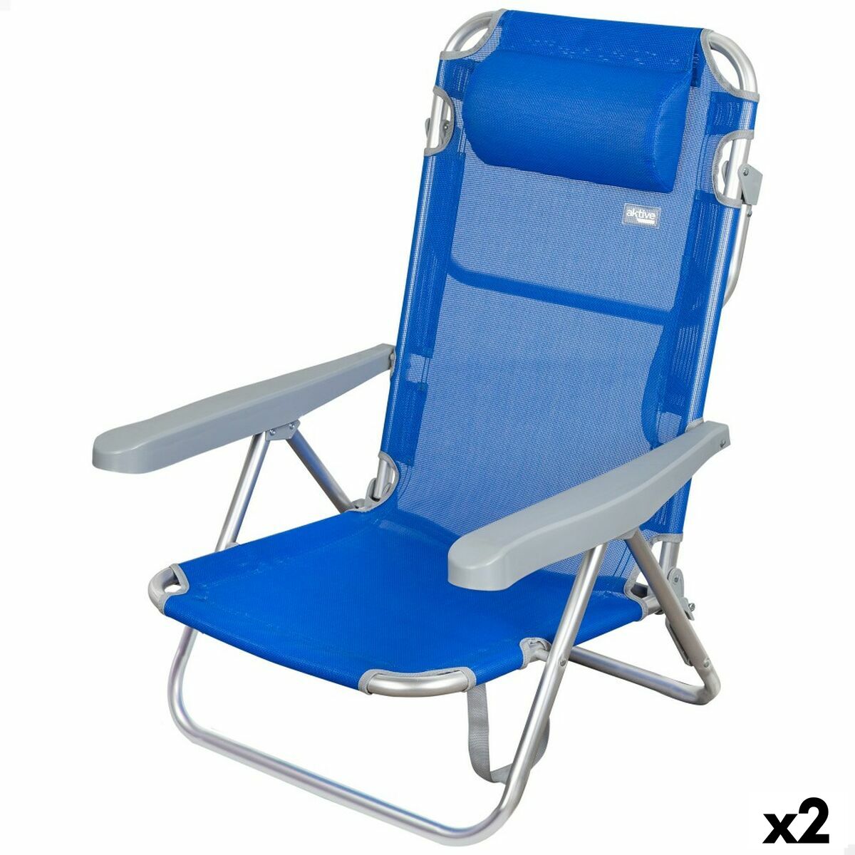 Sedia Pieghevole Con Poggiatesta Aktive Gomera Azzurro 48 X 84 X 46 Cm (2 Unità)
