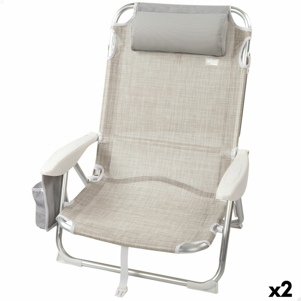 Sedia Pieghevole Con Poggiatesta Aktive Ibiza Beige 51 X 76 X 45 Cm (2 Unità)