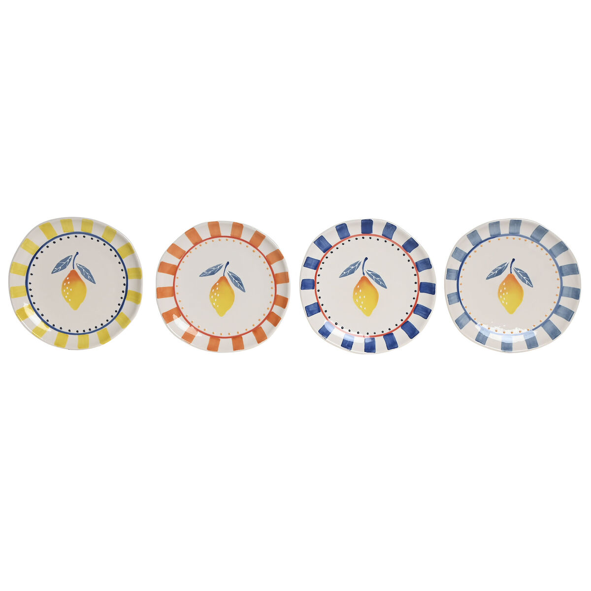 Piatto Da Pranzo Home Esprit Giallo Azzurro Bianco Arancio Gres Limone Mediterraneo (4 Unità)