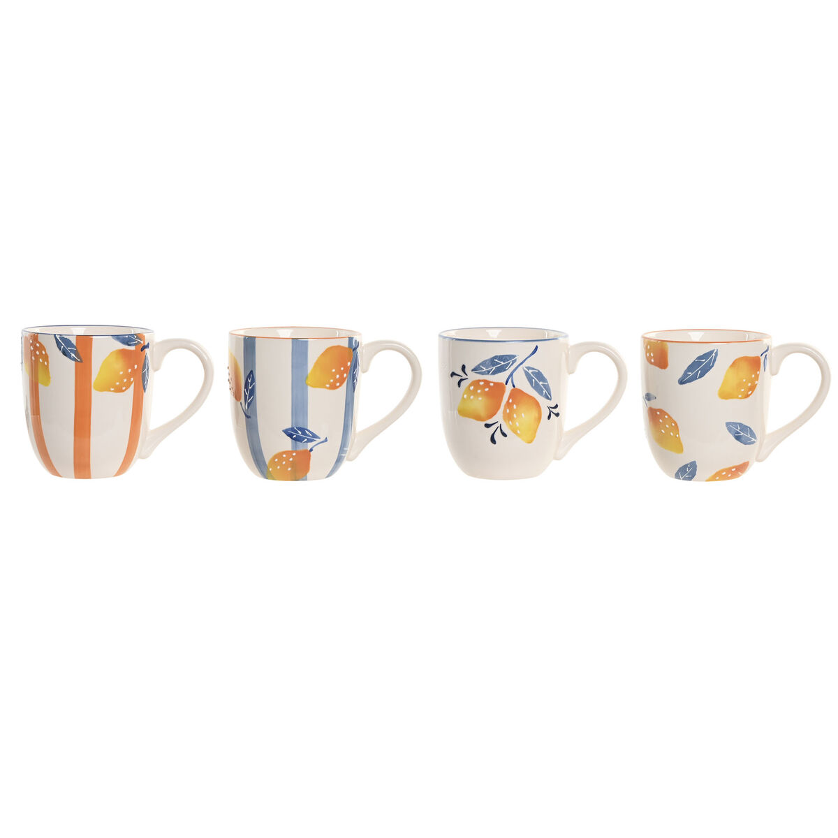 Tazza Mug Home Esprit Giallo Azzurro Bianco Arancio Limone Mediterraneo Con Rilievo 360 Ml (4 Unità)