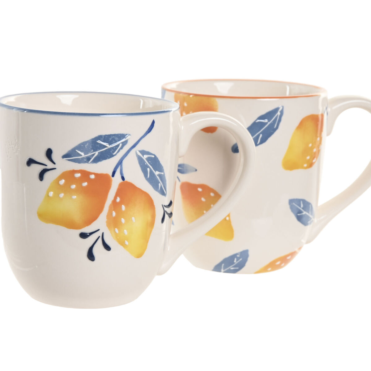 Tazza Mug Home Esprit Giallo Azzurro Bianco Arancio Limone Mediterraneo Con Rilievo 360 Ml (4 Unità) - Image 4