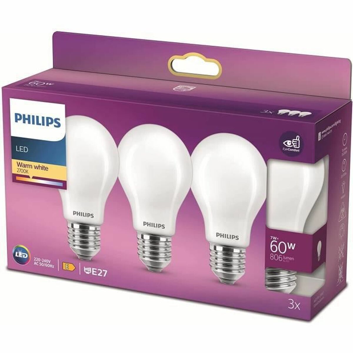 Lampada Led Philips Bombilla E 7 W 60 W 806 Lm (2700k)