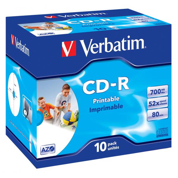 Verbatim 10 X CD-R - 700 Mb (80 Min) 52x - Superficie Stampabile A Getto D'inchiostro, Ampia Superficie Stampabile - Custodia (scatola)