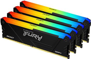 Kingston Fury Beast Rgb - Ddr4 - Kit - 128gb: 4 X 32gb - Dimm 288-Pin - 1800 Mhz / Pc4-28800 - Cl18 - NoN-Ecc - Schwarz (kf436c18bb2ak4/128)