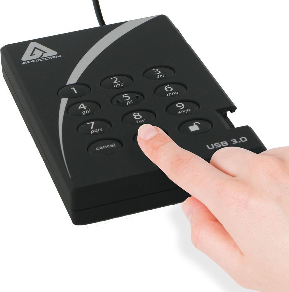 Apricorn Aegis Padlock A25-3pl256-1000 - Festplatte - Verschlüsselt - 1 Tb - Extern (tragbar) - 2.5" (6.4 Cm) - Usb 3.0 - 5400 U/min - Puffer: 8 Mb -