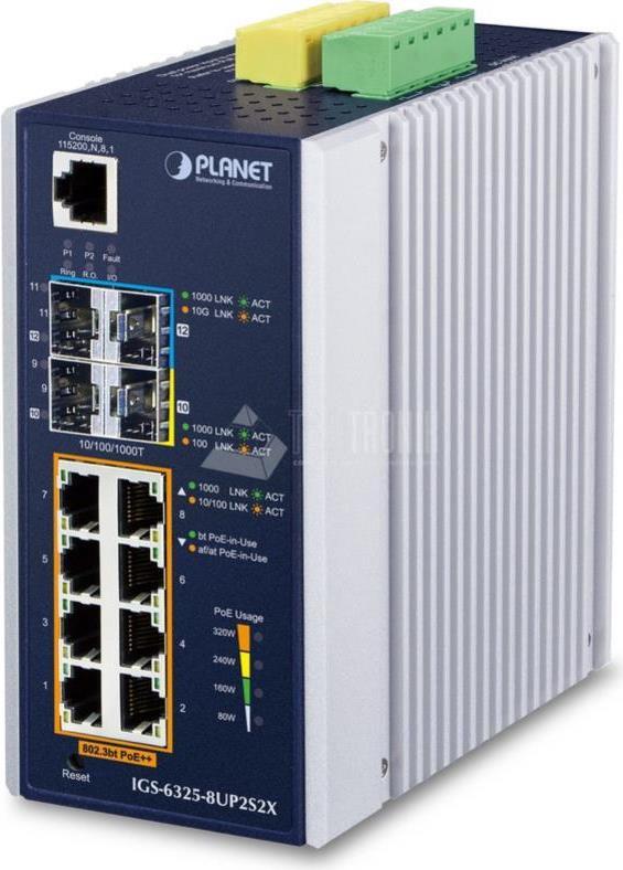 Planet Ip30 DiN-Rail Industrial L3 8p Managed Gigabit Ethernet (10/100/1000) Aluminium - Blau (igS-6325-8up2s2x)