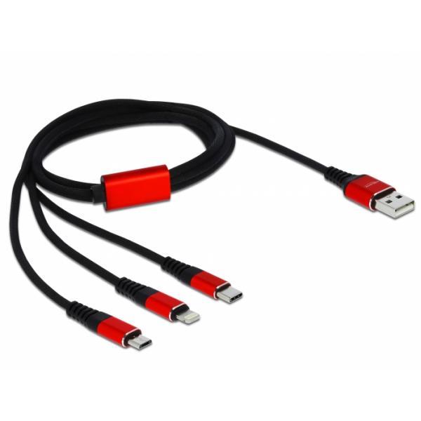 Delock 85892 Cavo Usb 1 M Usb 2.0 Usb A Usb C/micrO-Usb B/lightning Nero, Rosso