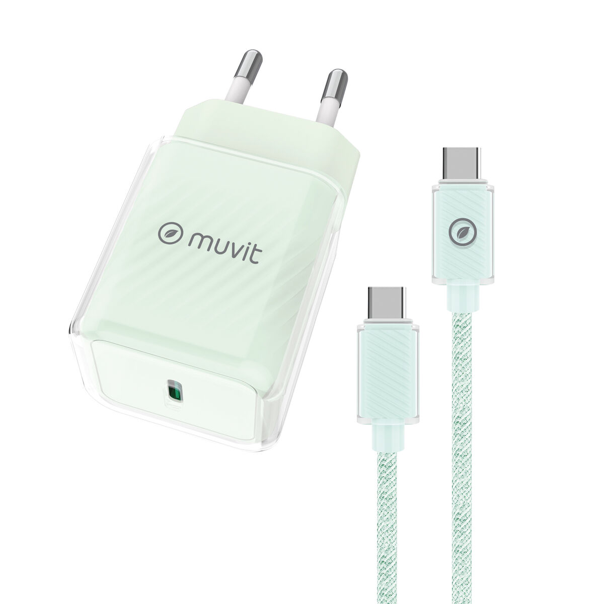 Caricabatterie Da Parete + Cavo UsB-C Muvit For Change  Glass Gan Verde