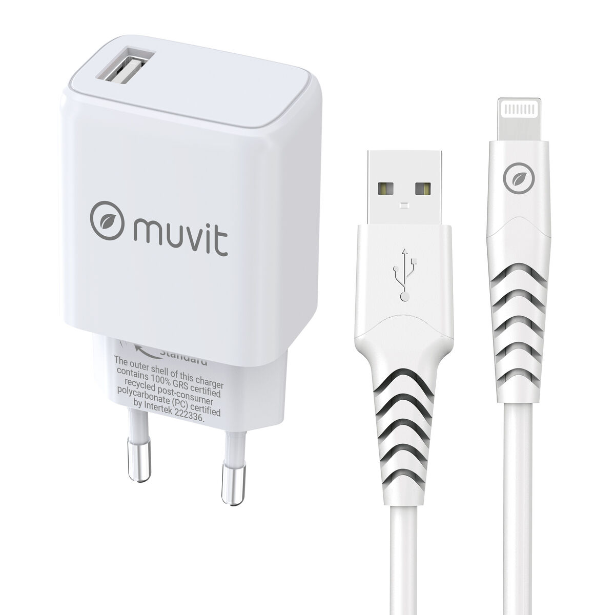 Caricabatterie Da Parete + Cavo Usb A Con UsB-C Muvit For Change Bianco 12 W