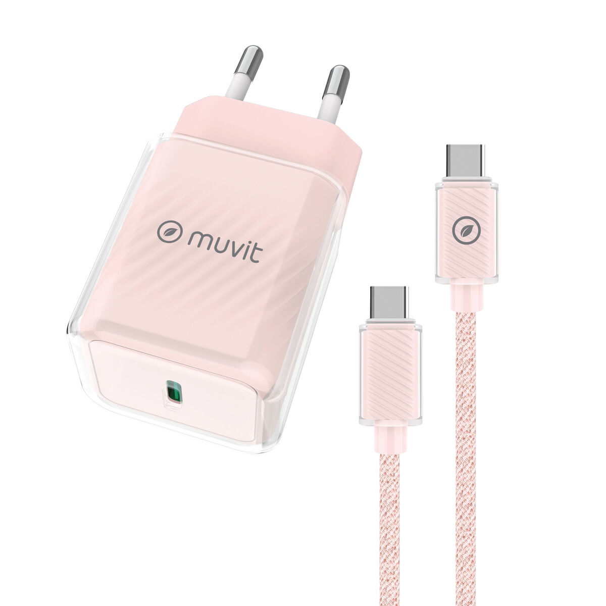 Caricabatterie Da Parete + Cavo UsB-C Muvit For Change  Glass Gan Rosa