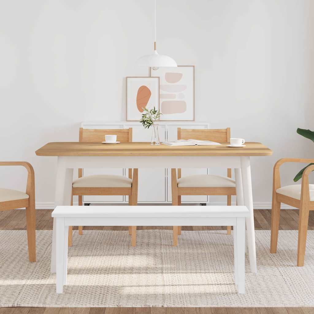 Panca 110 Cm Bianco In Legno Massello Di Hevea - Image 3