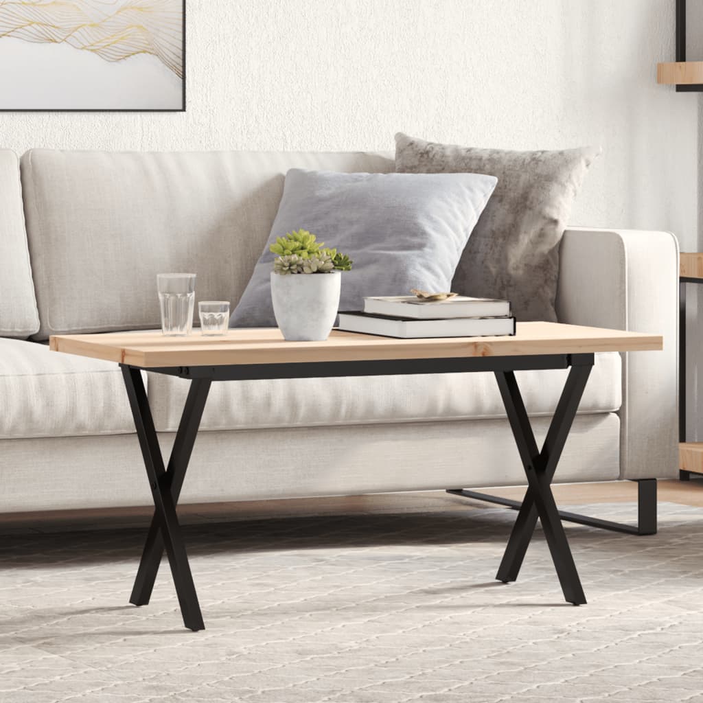 Tavolino Salotto Telaio A X 100x50x45,5 Cm Legno Pino E Acciaio