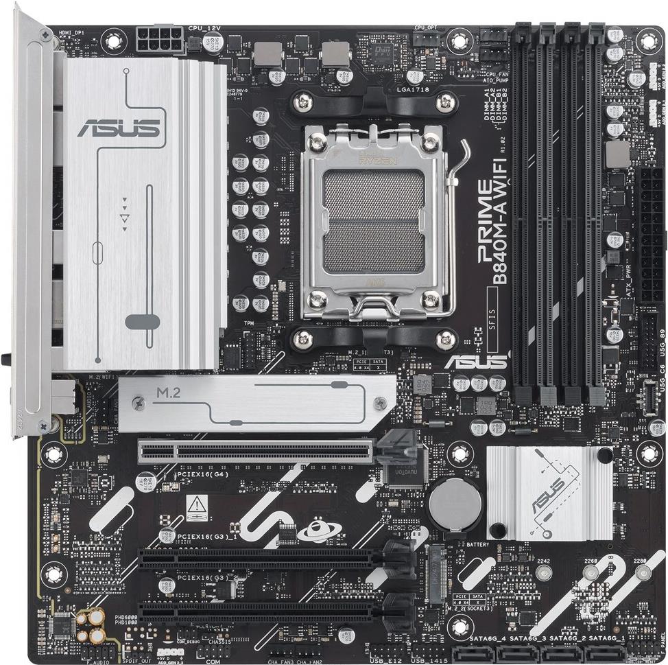 Asus Prime B840M-A Wifi - Motherboard - Micro Atx - Socket Am5 - Amd B840 Chipsatz - UsB-C 3,2 Gen 1, Usb 3,2 Gen 1 - 2,5 Gigabit Lan, Bluetooth, Wi-